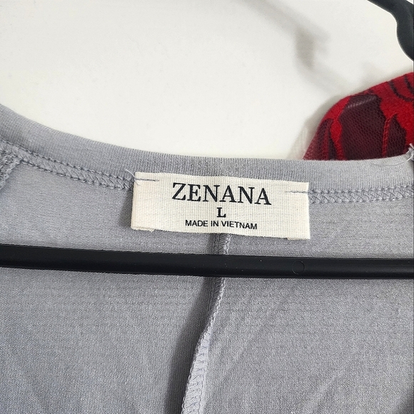 NWOT Zenana Lace Sleeves V-Neck Gray - Picture 4 of 4